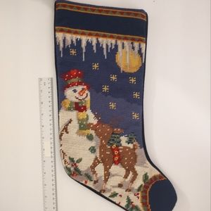 Vintage Needlepoint Snowman Christmas Stocking